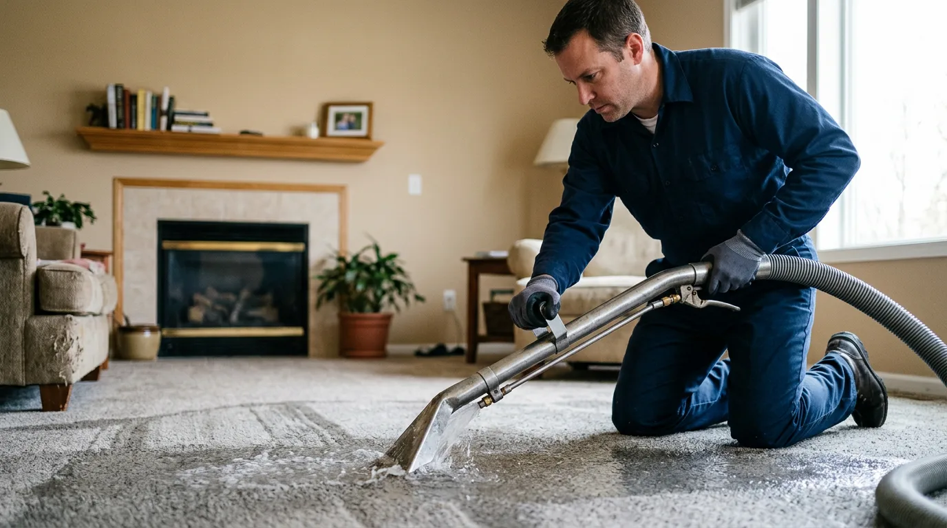 Water damage restoration technician working near Poynor, TX